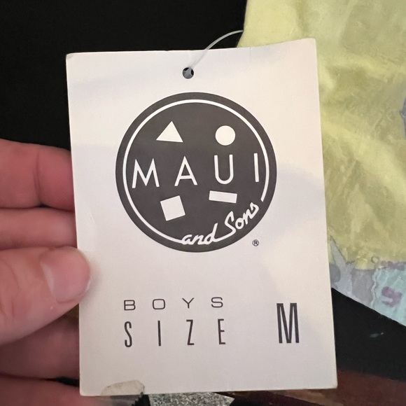 Vintage Deadstock boys swim shorts Maui with tags medium yellow shark surf 1980s - Picture 5 of 13